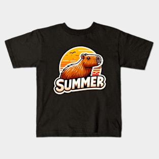 Cute summer capybara on the beach Kids T-Shirt